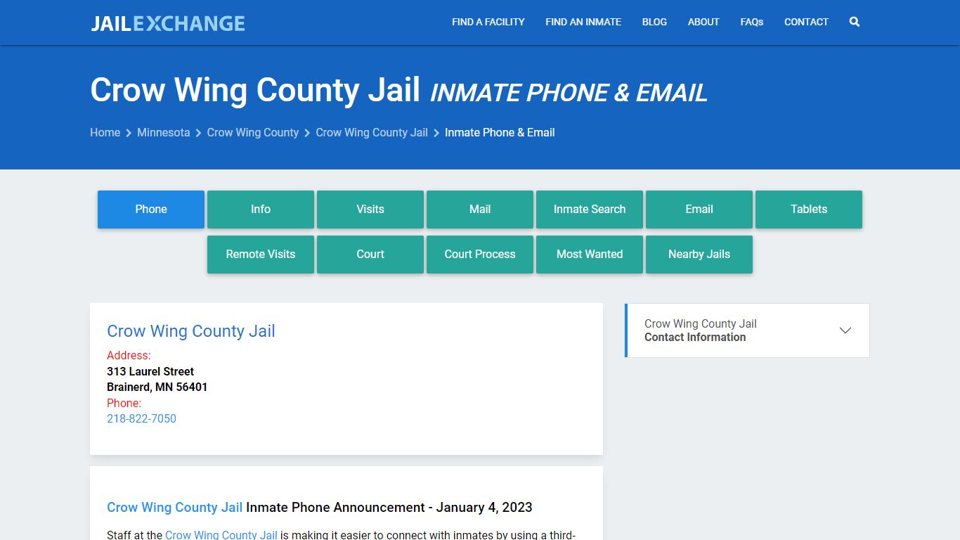 Inmate Phone - Crow Wing County Jail, MN - Jail Exchange