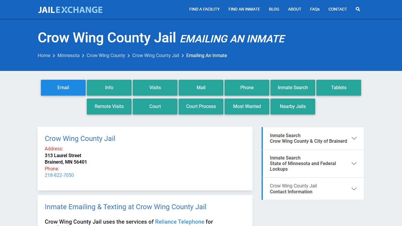 Inmate Text, Email - Crow Wing County Jail, MN - Jail Exchange