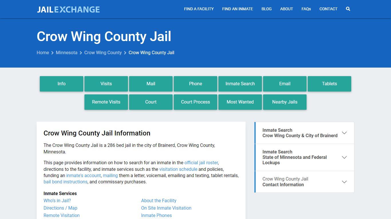 Crow Wing County Jail, MN Inmate Search, Information