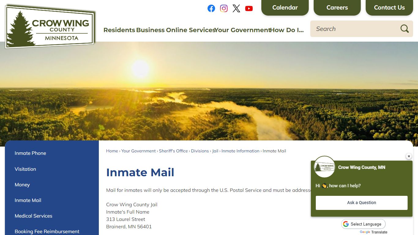 Inmate Mail | Crow Wing County, MN - Official Website